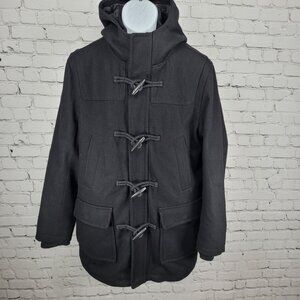 Dockers Black Wool Blend Insulated Hooded Knit Collar Toggle Zip Coat Medium M
